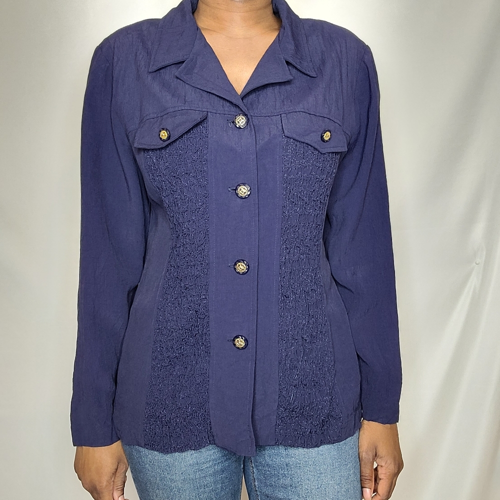 R&M Richards Vintage Navy Blue Lon Sleeve Blouse